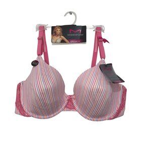 Maidenform One Fab Fit Women 40D T-Shirt Bra No-Slip Straps Pink Striped Stretch